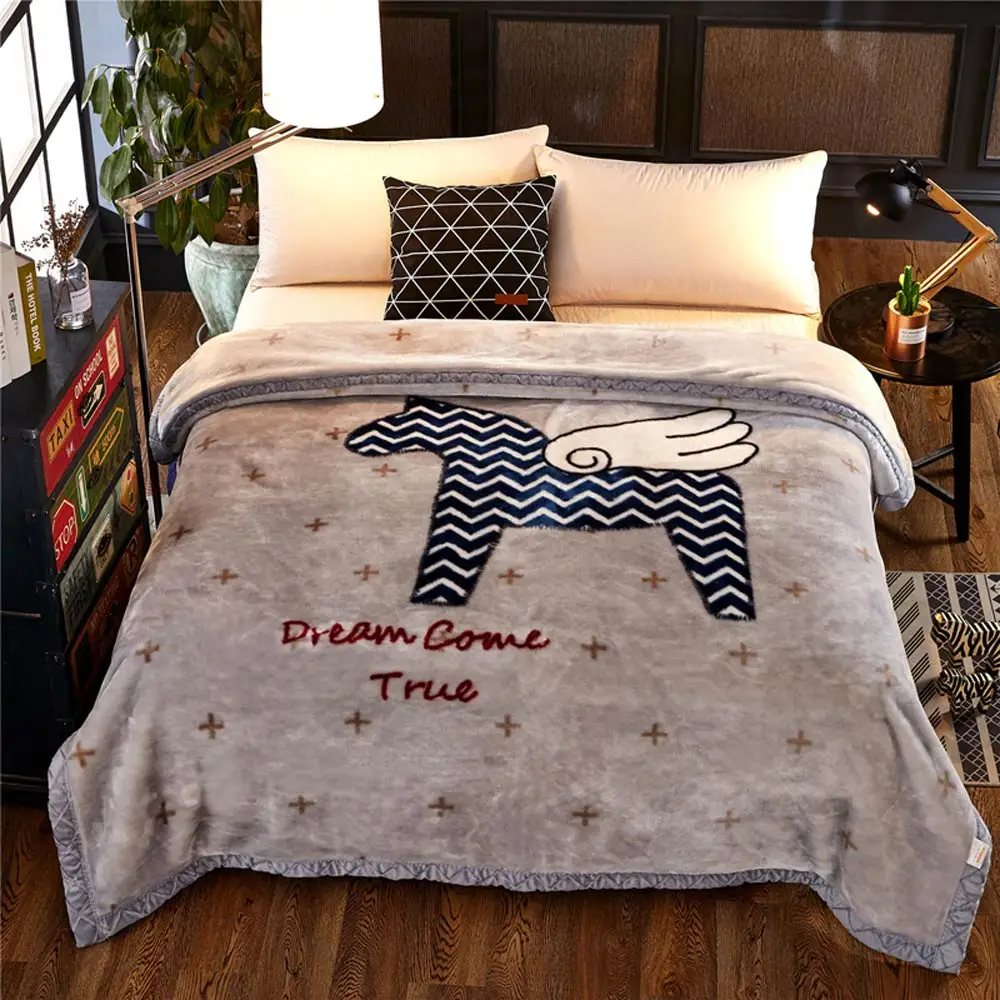 

2019 Simple Geometric Yellow Beige Double-side Winter Thick Raschel Blankets Twin Full Queen Size Polyester Bedsheet Linens