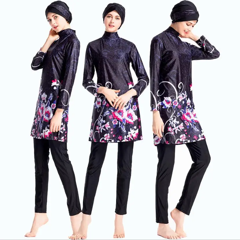 2019 женский купальный костюм Burkini хиджаб с принтом одежда для плавания девушек