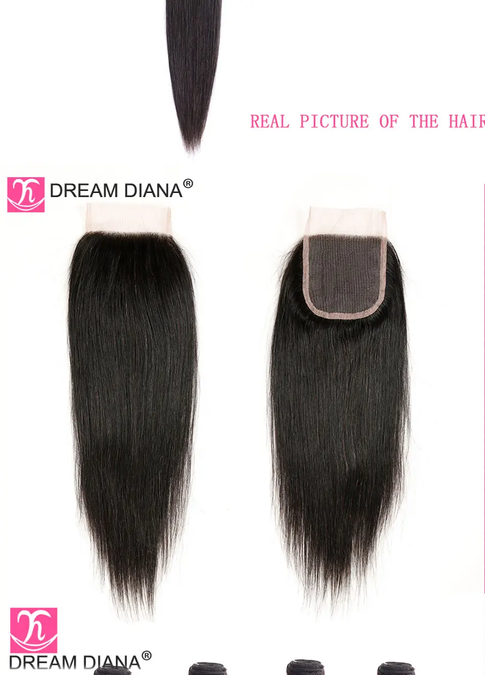 DreamDiana перуанские прямые волосы с закрытием 3/4 пучков "-28" L пучки волос Remy с закрытием натуральный цвет человеческих волос