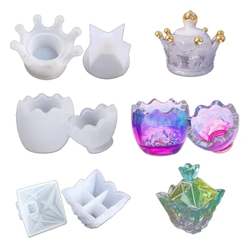 

3Pc Epoxy Resin Molds Crown Egg Pyramid Storage Box Molds Silicone Molds for DIY
