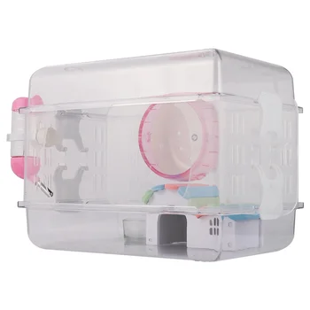 

1 Set Hamster Cage with Running Wheel Food Bowl Transparent Cage Luxury House Hamster Cage Small Pet Supplies
