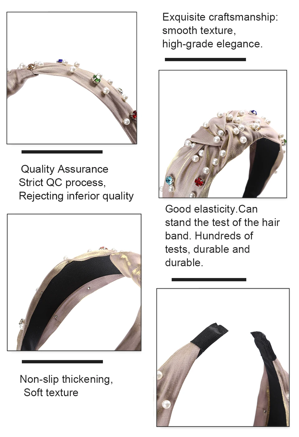 LEVAO Rhinestone Pearl Knotted Hairband Cloth Headband Bezel Turban Women Vintage Lady Girls Hair Accessories Headwear Head Hoop