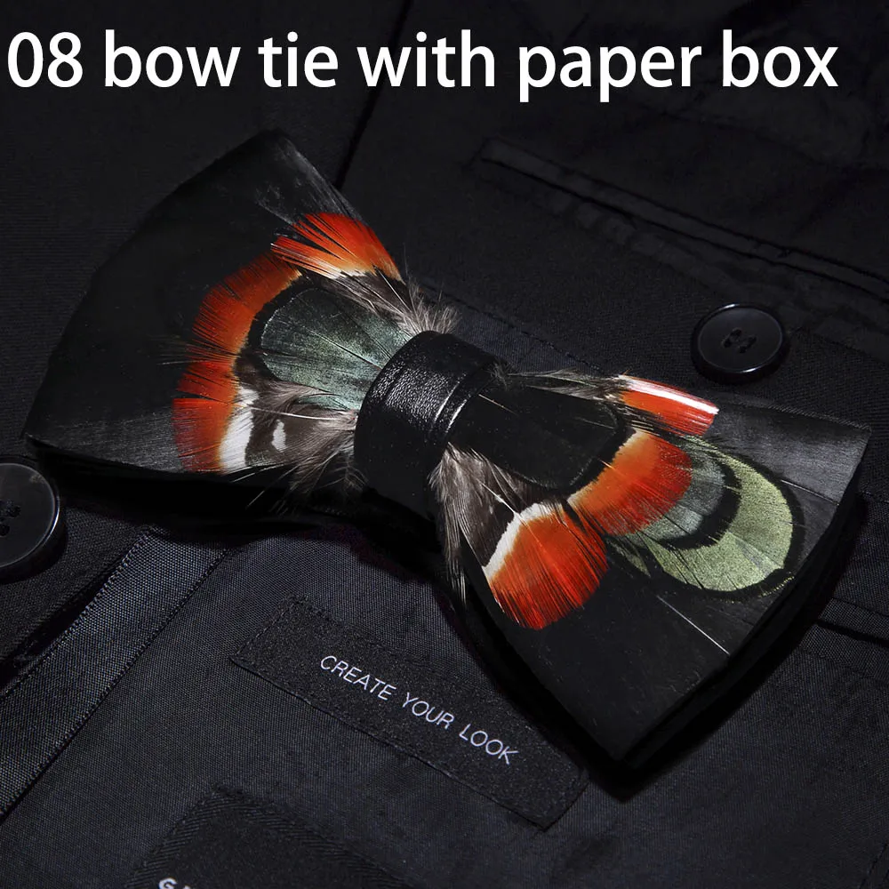 08 in Paper Box RBOCOTT дизайн галстуки-бабочки галстук-бабочка с перьями изысканная ручная работа Мужская брошь для галстука-бабочки булавка деревянный подарочный набор для мужчин Свадебный - Цвет: 08 in Paper Box