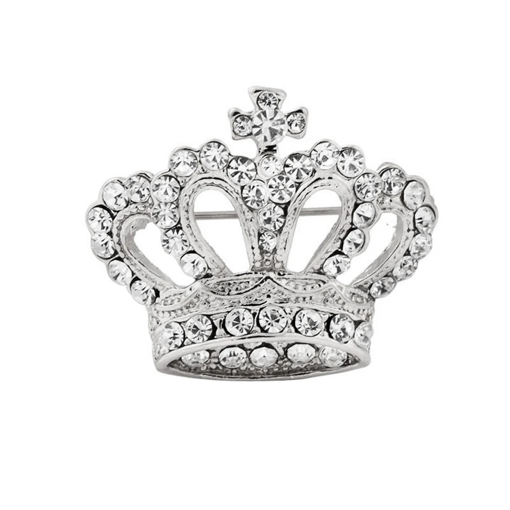 Silver Shiny Crystal Rhinestone Crown Brooch Pin Wedding Favor Xmas Gift