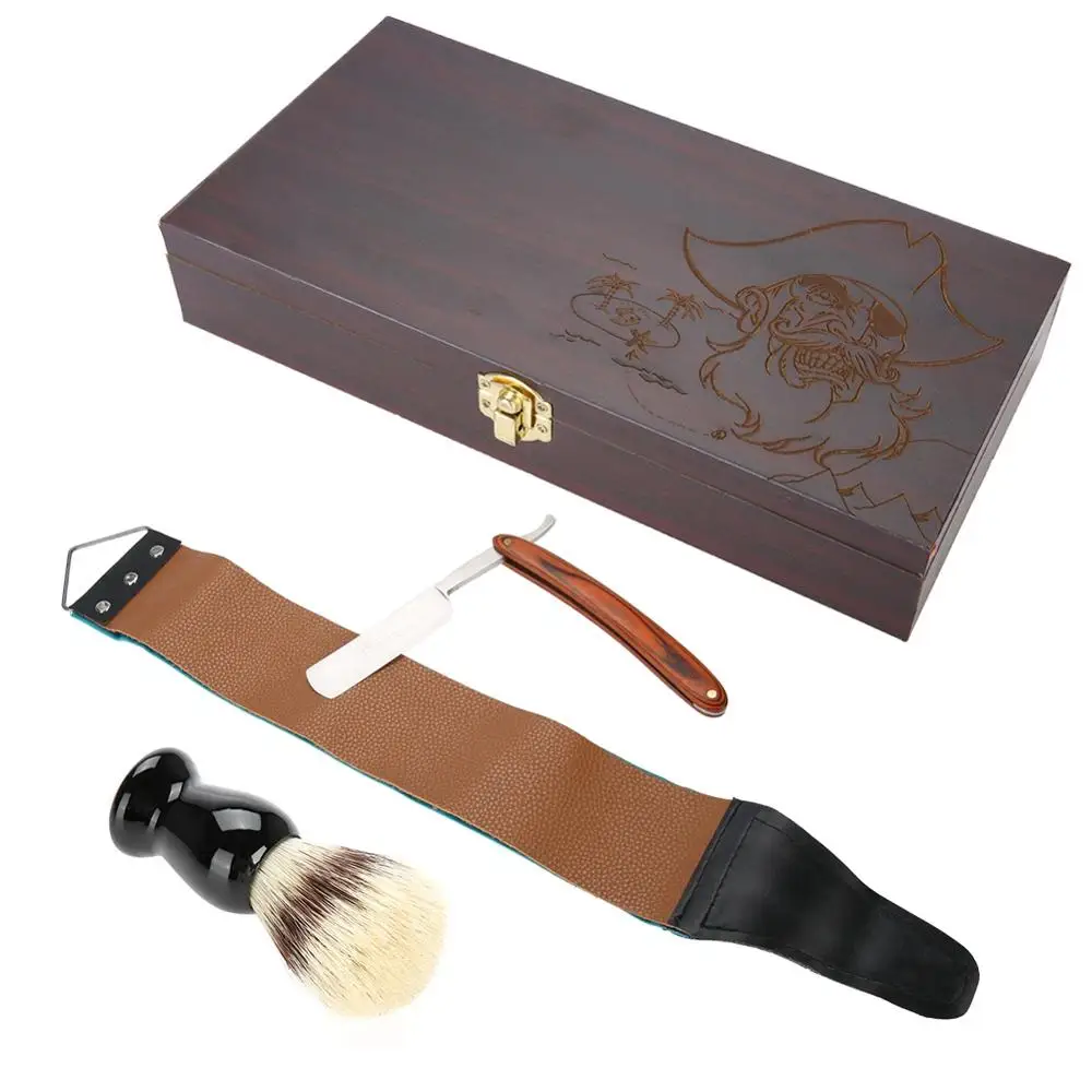 Classic Professional Manual Razor Hairdressing Shave Shaping Plastic Nursing Multifunction Men's Beauty Highgrade Wooden Box Set