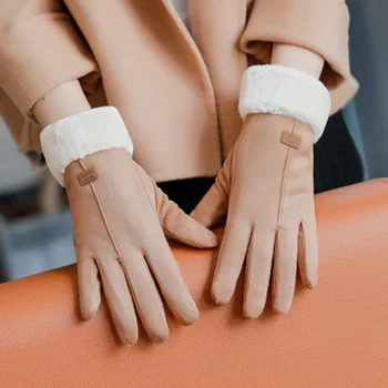 

Fashion suede touch screen gloves winter female outdoor plus velvet thickening refers to driving windproof warm gloves C91A