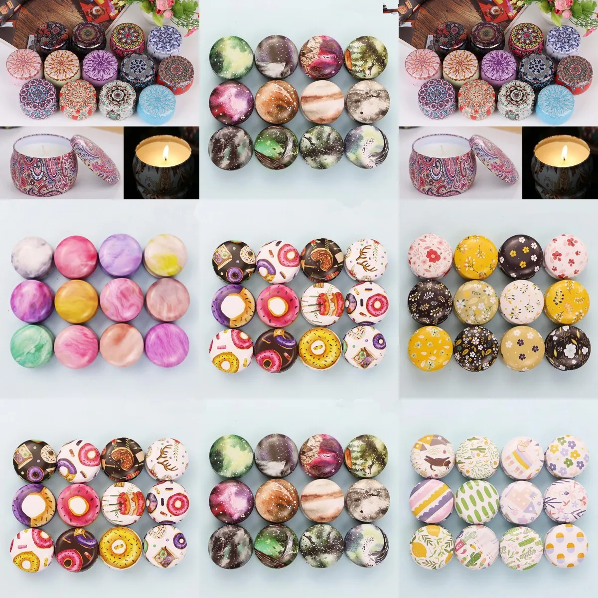 Mini Elegant Flower Tin Box DIY Candle Jar Balm Round Empty Lipstick Case 1pc Random Send