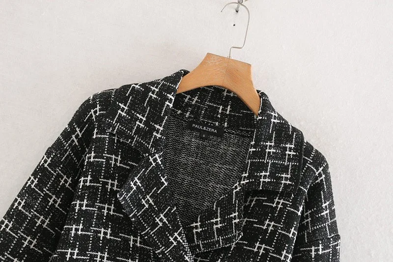 Small Fragrance Vintage Houndstooth Knitted Jacket Cardigan Coat Autumn Winter Office Lady Runway V-Neck Fashion Clothing Button