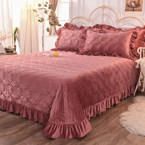 new Warming and Thickening Crystal Velvet Bedspread Fitted Sheet Pillowcases 2/3pcs Pure color Quilting Bedding - Цвет: 2