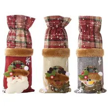 Christmas Decorations lattice Linen Wine Bottle Cover Home Party Creative Champagne Bag Christmas Holiday Table Decor