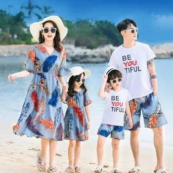 

Mother Daughter Chiffon Dresses Floral Beach Bohemian Style Mum Mom Mama and Daughter Dress Family Matching Holiday Outfits