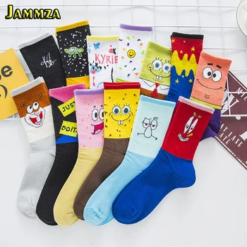 

2020 Spring Cartoon Women Socks Anime Sponge Baby Pink Splice Kawaii Socks Cotton Cute Expression Fashion Short Socks