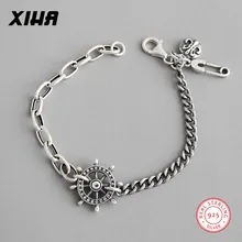 925 пробы серебристый, черный кубинская цепь Браслеты для Для женщин, роскошная, персонализированная, асимметричные, геометрической формы регулируемый браслет