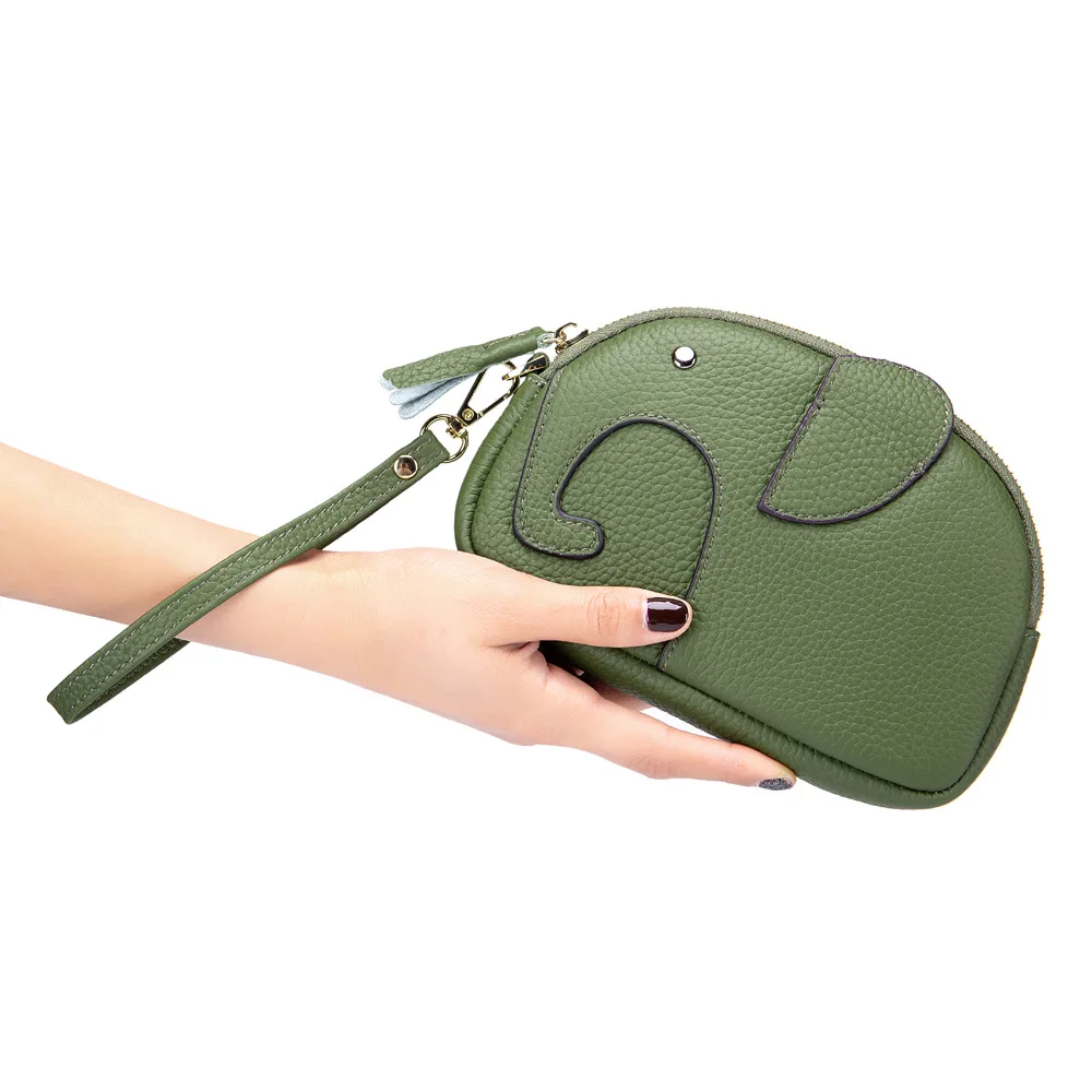 Art Sunglass Elephant Wallet Real Leather Zipper Coin Phone Purse Clutch for Women