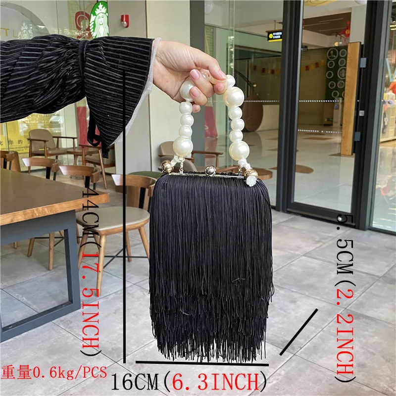 Tassel Small Square Bag Female Pearl Chain Handbag Dinner Bag Long Tassel Clutch Evening women handbag