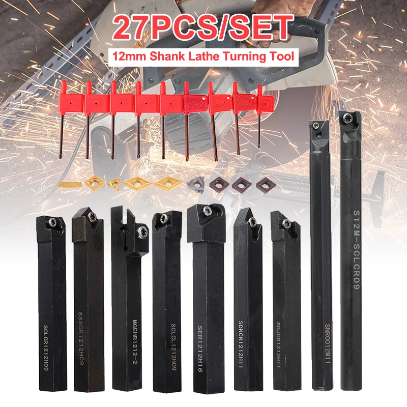 9 Set Lathe Boring Bar Turning Tool Holder 12mm Shank With Carbide Inserts Profiling Bar For Lathe Turning Machine Operations