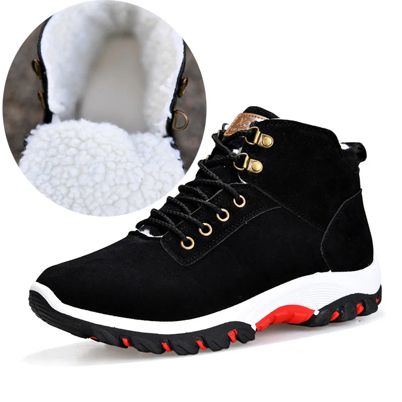 

BONJEAN 2019 New men shoes Warm Ankle Snow Winter Boots Men Plush Warm Winter Men Shoes Round Toe Snow Winter Shoes Men