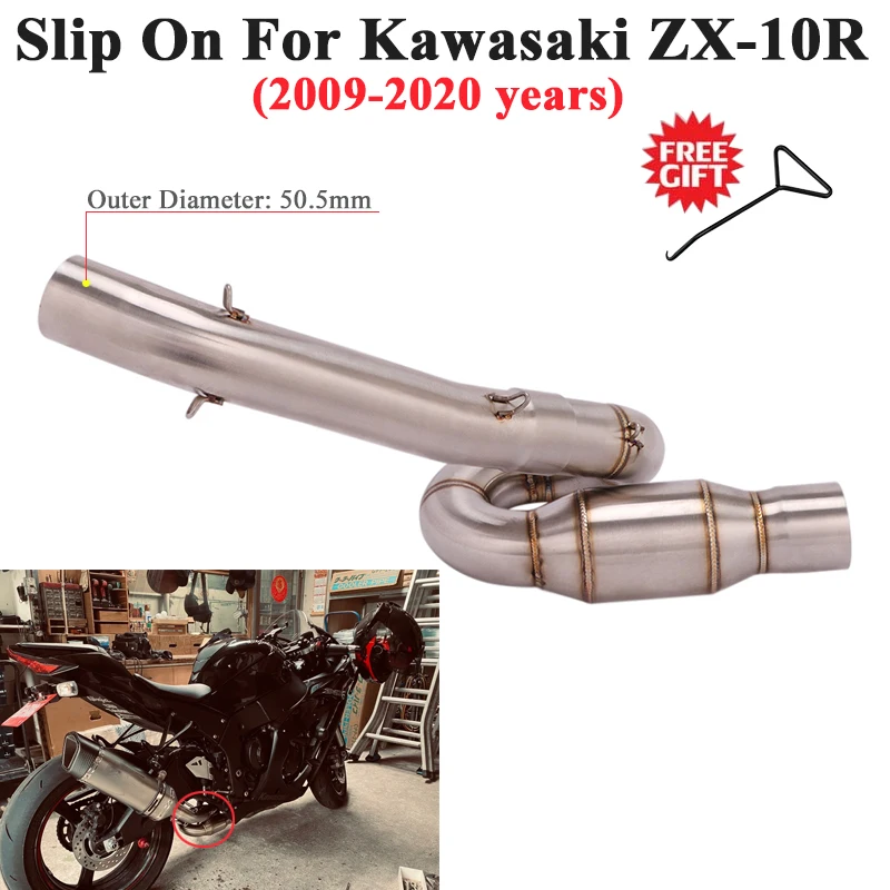 Slip On For Kawasaki Zx10r Zx10r 2009 2020 Motorcycle Exhaust Muffler Escape Modify Mid Tube
