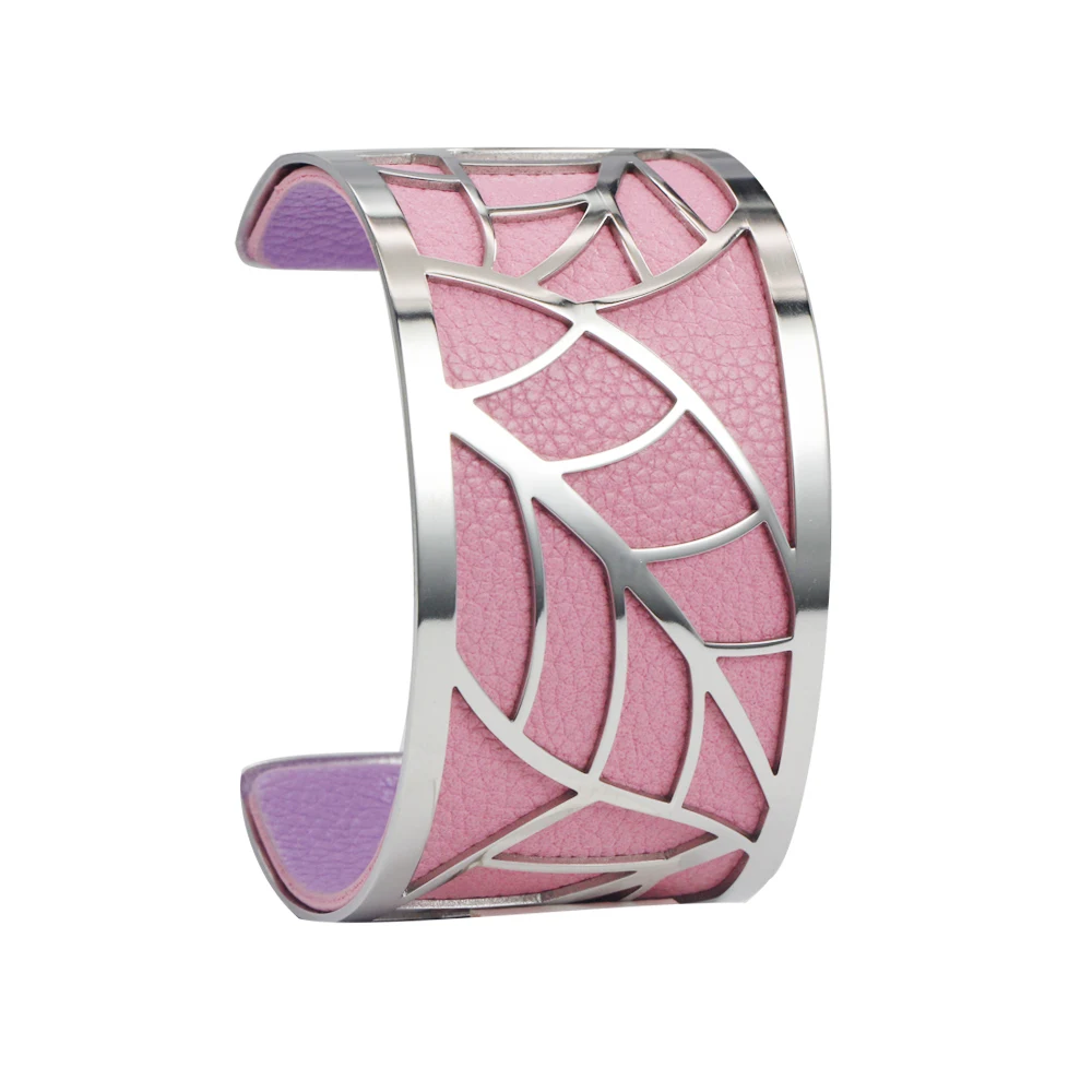 Legenstar Georgette Flower Bracelet manchette Bangle Reversible Leather Band Jewelry bijoux Cuff Bangle Femme Valentine Jewelry - Окраска металла: pink purple