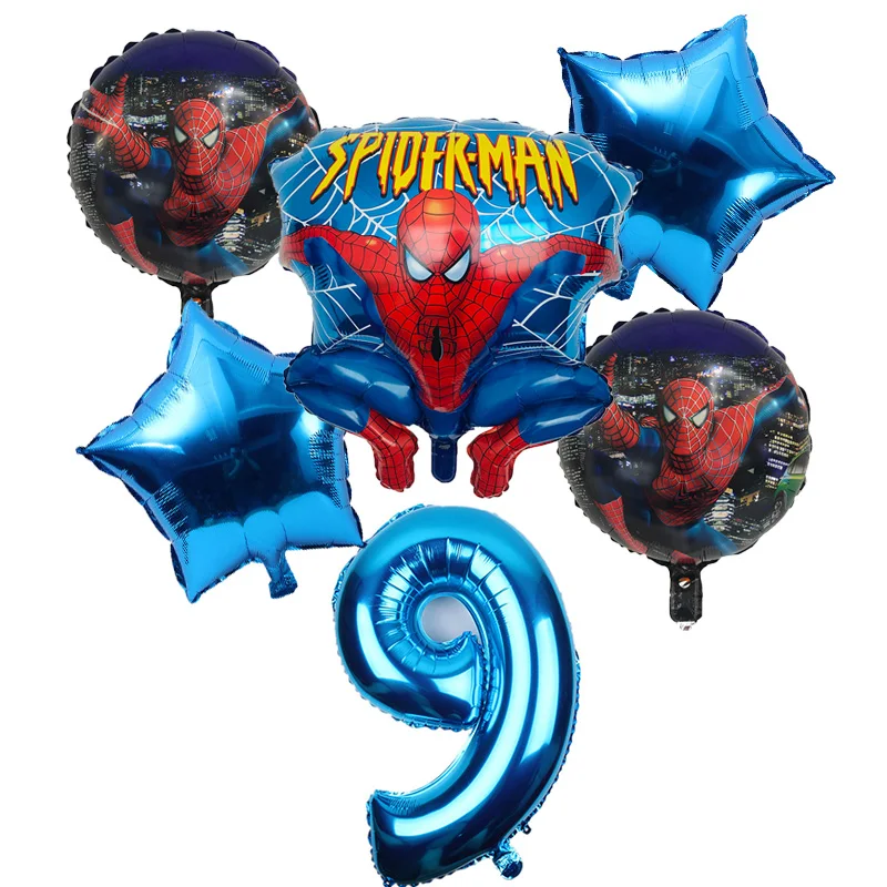 blue 6 шт./лот шары с изображениями Человека-паука 32 дюймов номер Человек-паук вечерние надувные воздушные шары с гелием День Рождения украшения дети баллон globos - Цвет: blue