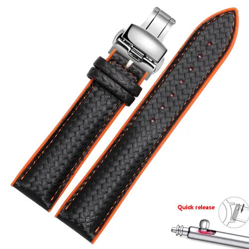 Carbon fiber pattern Silicone watchband black wristband adaptation Samsung galaxy watch Gear S2 S3 sport Quick release - Цвет ремешка: black orange silverA