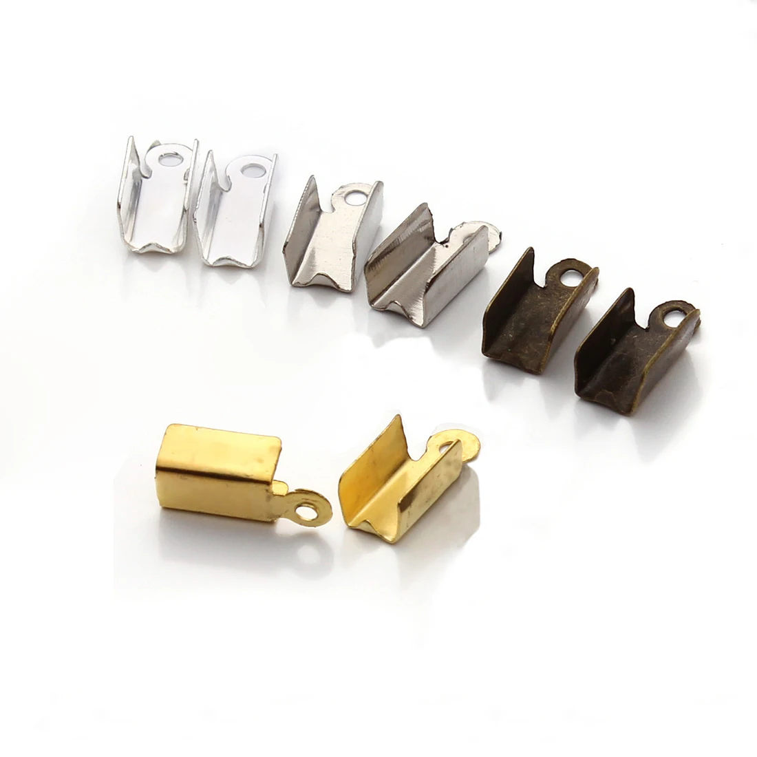 

200pcs Metal End Caps End Clasps for Leather Cord Crimp Clips DIY Necklace Bracelets Connectors Women Jewelry Making Findings