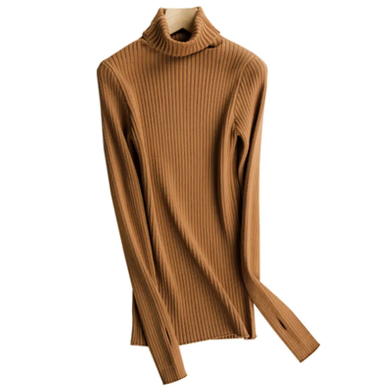 Women's Turtleneck Sweaters Sleeve with Thumb Hole Stretch Ribbed Pullover Jumper 2019 Women Knitted Sweater Autumn Winter | Женская