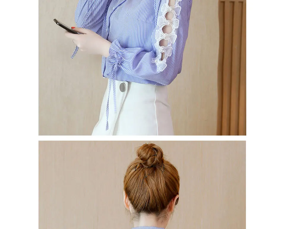 ILARES блузка женская шифоновая блузка женские топы и блузки рубашка винтажная шифоновая полосатая кружевная одежда с длинным рукавом Одежда размера плюс Топ