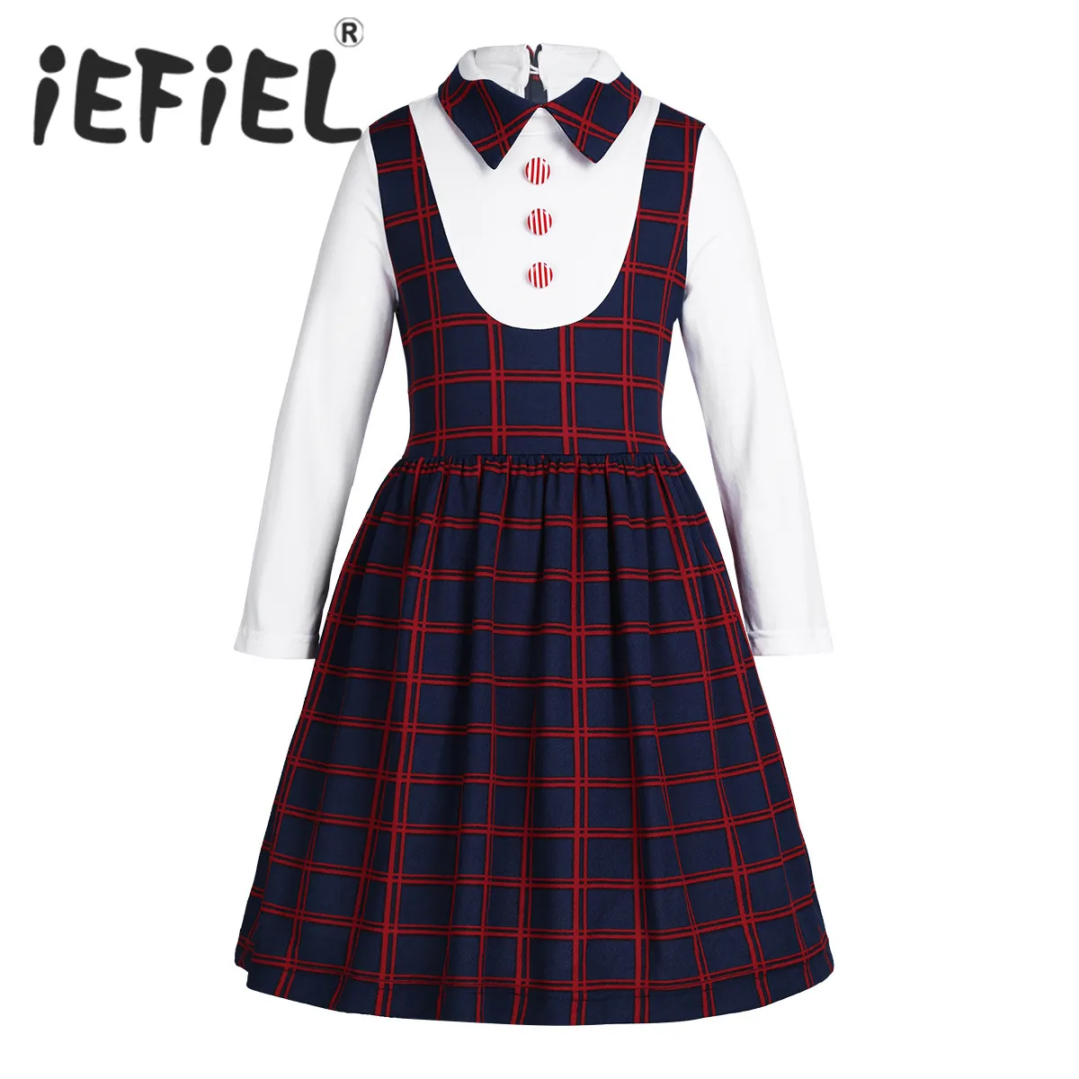 Детская Студенческая униформа для девочек с длинными рукавами отворотом