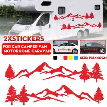 

Car Side Body Stickers Stripes Mountains Trees Large Graphics Decal Stickers DIY Decoration For Truck SUV Motorhome Caravan RV