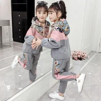 

Children Autumn Clothing Suits 2020 New Style Girls Sports Clothes Sets 2pcs Print Design Splice Tracksuit Cotton Clothes Sets