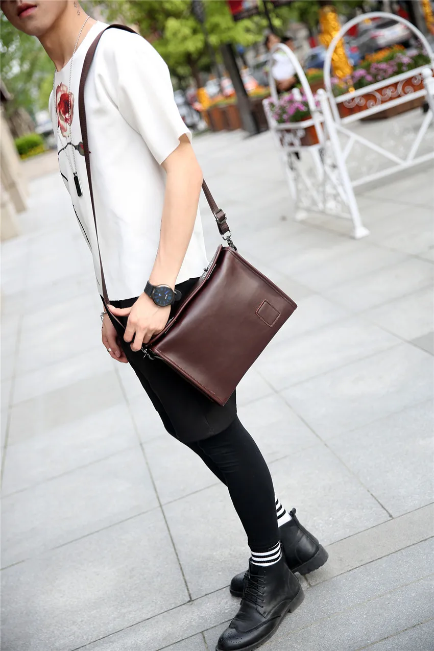 New Korean men's retro shoulder bag double buckle diagonal bag trend briefcase tide