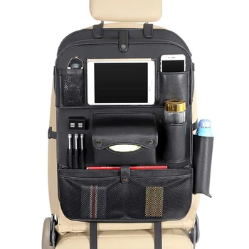 

Car Back Seat Organizer 4 Usb Multi Pocket Leather Car Storage Bag Car Rear Seat Organizer For Uber/Lyft Users