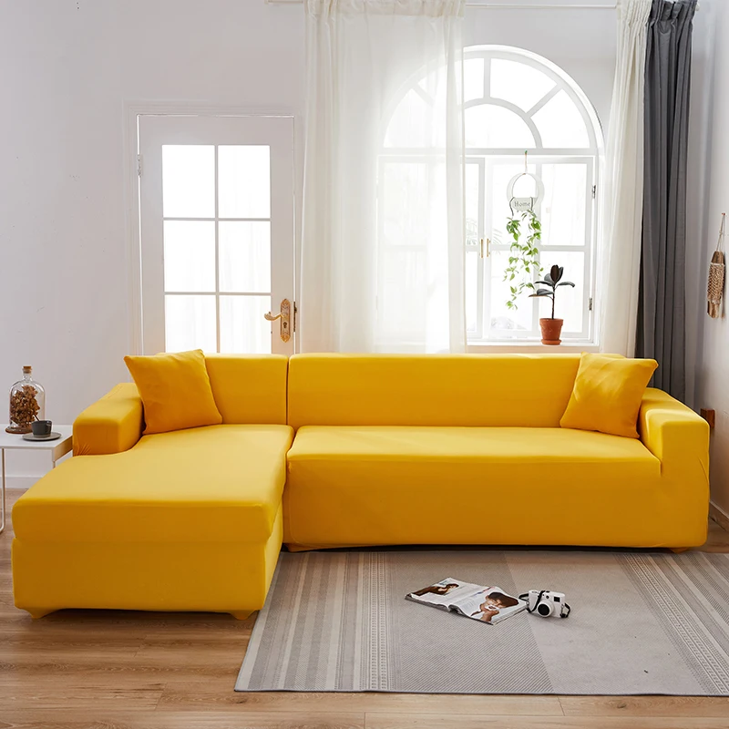 כיסוי לספה פינתית בצבע צהוב
