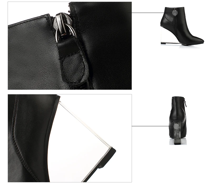 genuine leather boots pointed toe Slope heel transparent crystal 9cm fashion show women's shoes yellow black autumn winter new