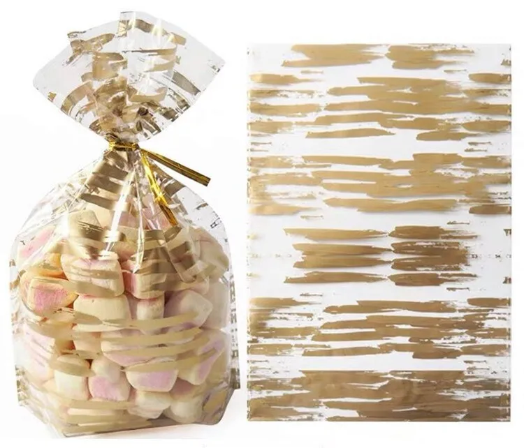 Gold Stripe Leotriting 50 шт./упак. 23 стиля Плюм Пластиковые Подарочные Упаковочные пакеты на день рождения, свадьбу, вечеринку, пекарня креативное печенье конфеты сумки - Цвет: Gold Stripe