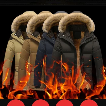 

Men's Fur Collar Windproof Parkas Winter Militory Fashion Jacket Men Thick Casual Outwear Jacket Plus Size 5XL Velvet Warm Coat