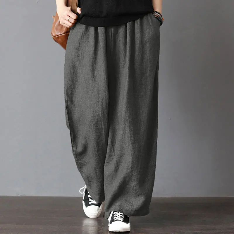 Johnature Wide Leg Pants Leisure Women Clothes New Autumn Full Length Trousers Loose Casual Elastic Waist Women Pants