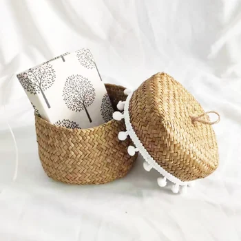 

Practical Natural Seaweed Woven Baskets Flower Decorative Basket Household Decoration Storage Baskets For Tissue Case New HOT