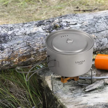 

Lixada 2pcs Camping Cookware Set Titanium Pot Pan Cooking Set with Foldable Handles Mesh Carry
