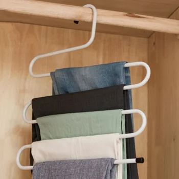 

Multi-layer Metal S Type Trousers Folding Rack Non-slip Multifunctional Wardrobe Pants Clothes Hanger
