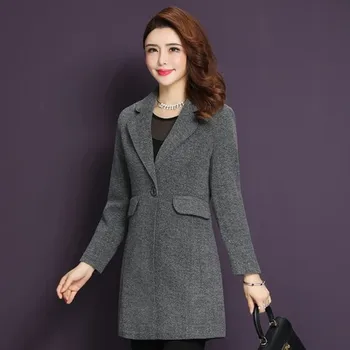 

Winter New Korean Style Korean Woolen Jacket Turn-down Collar Fashion Plus Size Middle Aged Mother Clothes Designs 4 Colors