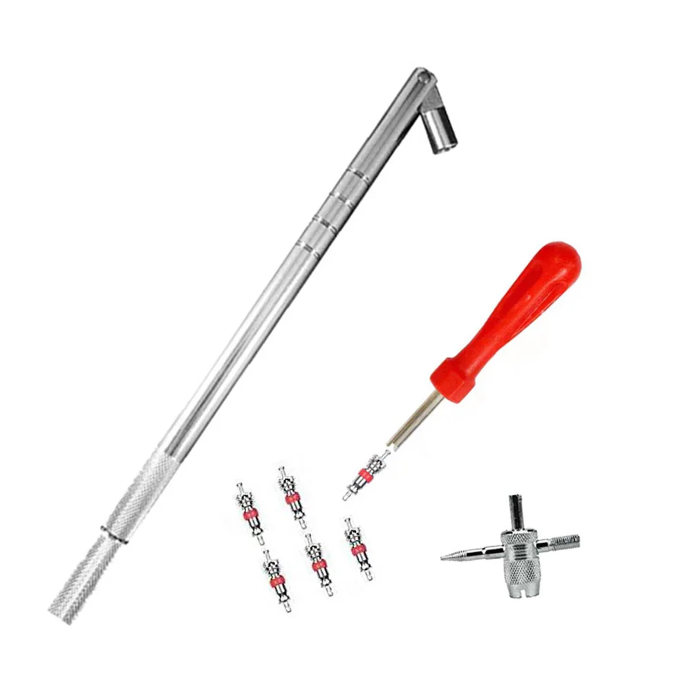 

Portable Zinc Alloy Valve Cores Core Remover Electroplated Iron Stem Puller Multi-function 4 Way Tool for Car Bike Bicycle