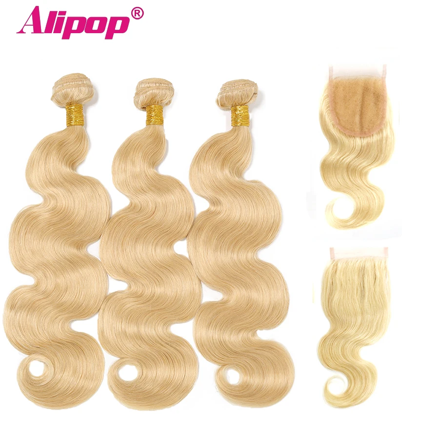 

Alipop 613 Blonde Bundles With Closure Brazilian Body wave 3 Bundles With Closure Non Remy Human Hair Weave Extensions 4 PCS
