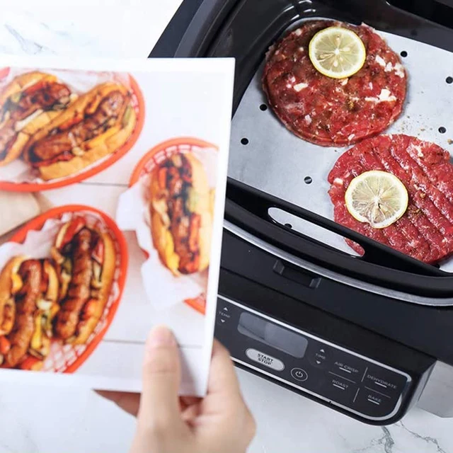 200 Sheets of 8 Inches Air Fryer Liner Perforated Baking Parchment Oven Steamer Non-Stick Steaming Paper 6