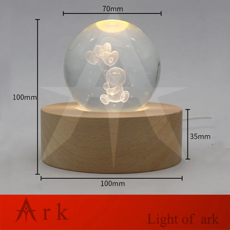 3D bear crystal ball wood tabale lamp night light-06