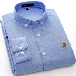 Chemise Oxford à manches longues pour homme, 2022 coton, blanc, broderie, coupe régulière, douce, épaisse, confortable, printemps, 100% 