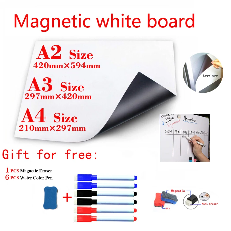 1 Set Whiteboard A4 Soft Magnetic Message Board Wipe Pen Set For Recording 
