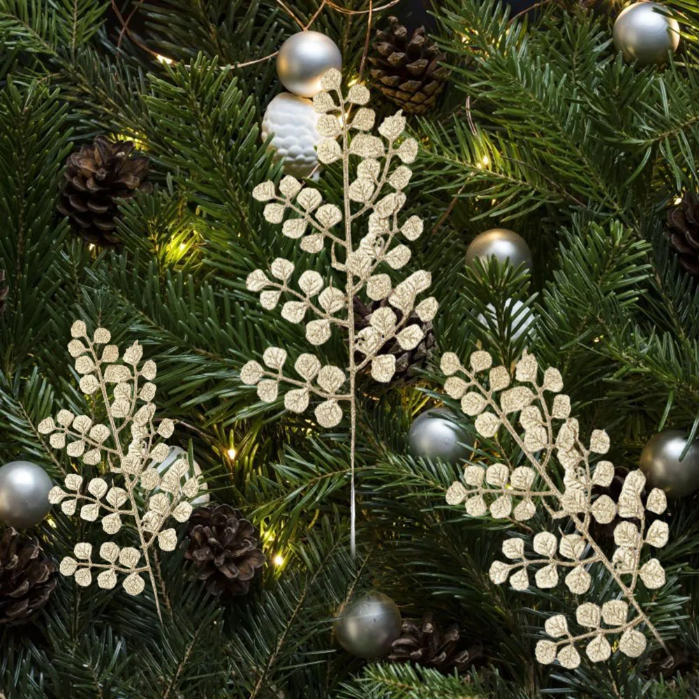 

Artificial Leaf Glitter Xmas Embellish Leaves DIY Garland Christmas Tree Hanging Decor Pendant Scrapbook for Party Wedding