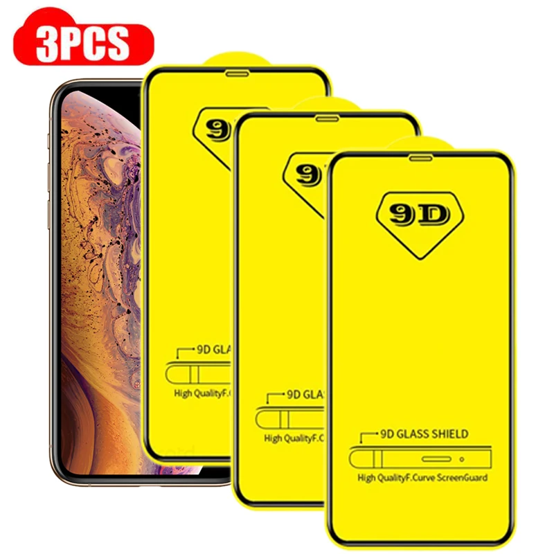 

Защитное стекло 9D для iPhone 11, 12 Mini Pro Max, Xs Max, X, Xr, 7, 8, 6S Plus, SE2020, 3 шт.